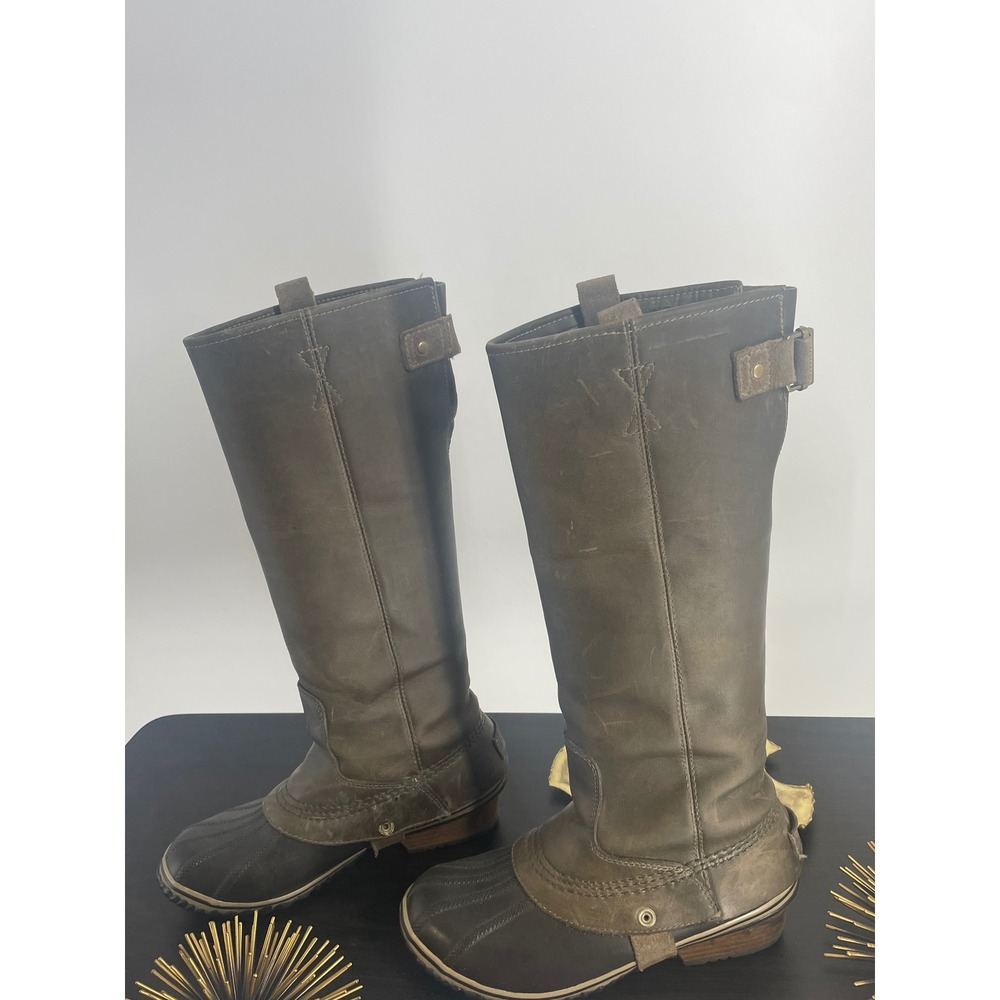 Sorel Slimpack Tall Riding Boots Olive Leather Duck Boots Women's 7